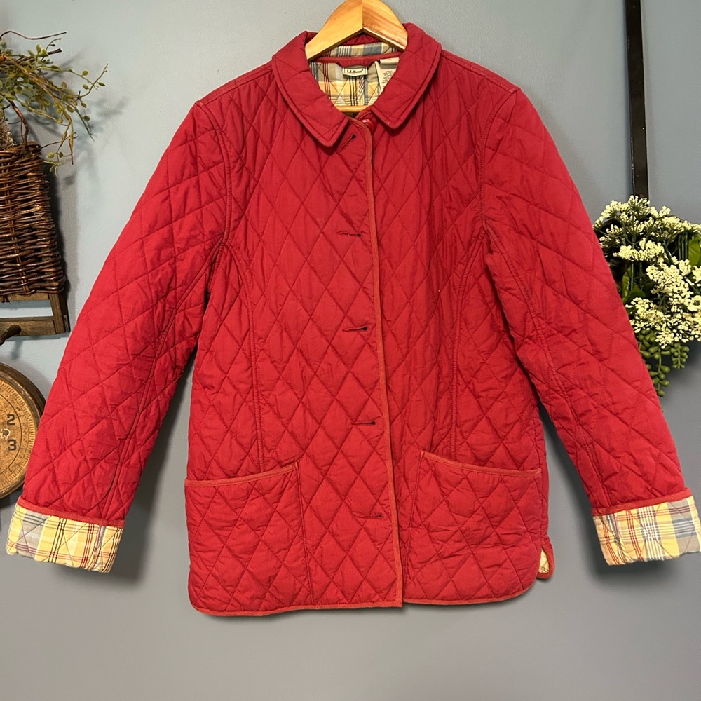 L.L. Bean Red Quilted Utility Jacket